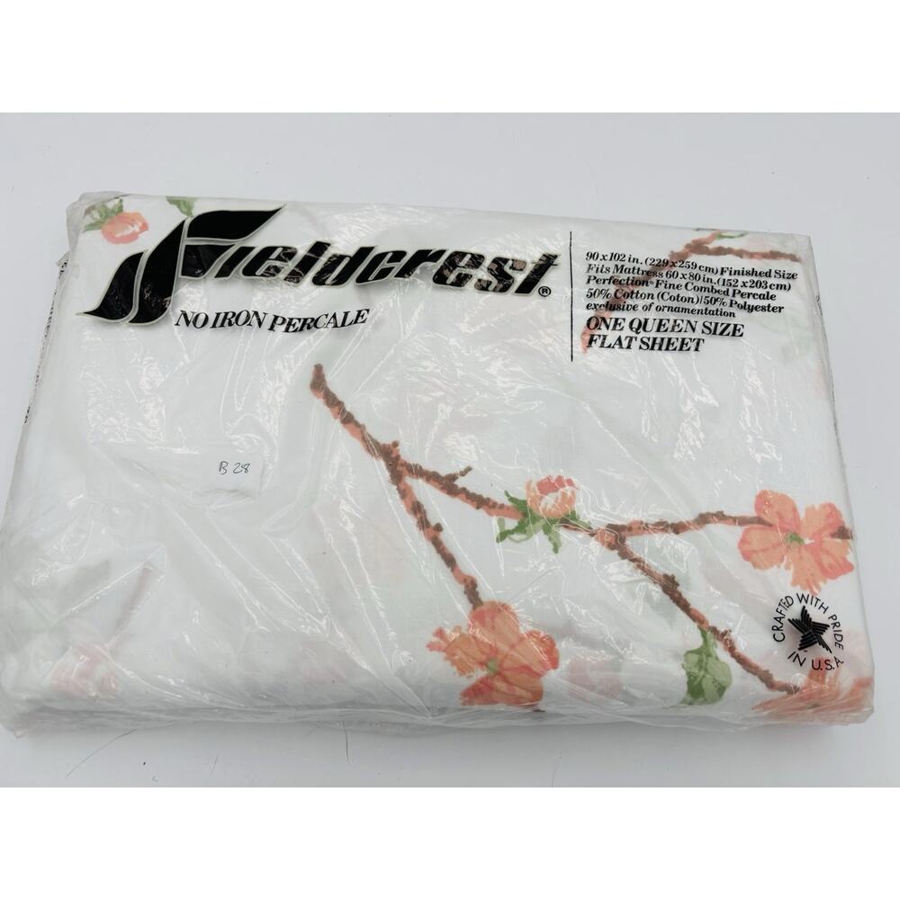 New Vintage Fieldcrest Full Flat Sheet Floral No Iron Percale Made In USA‎